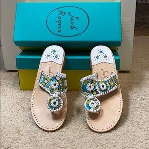 Jack Rogers White & Turquoise Hampton’s sandal